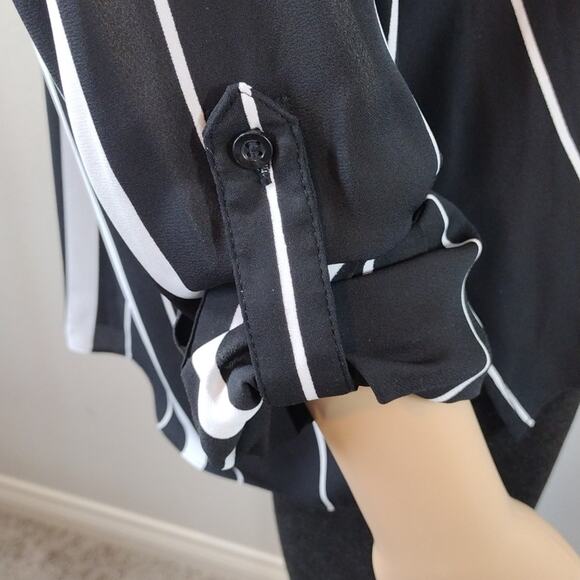 INC International Concepts Black White Stripes Flowy Button Down Shirt Size L - Picture 5 of 14